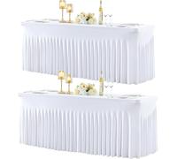 HB HBB MAGIC 2 Pack 1.8m Blanc Spandex Jupe Nappe pour Table Rectangulaire, Nappe élastique Blanche Nappes Banquet Housse de Table Banquet Robe de Table Anti - Rides Party Wedding