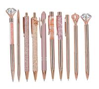 Hbbgdiy Stylos Fantaisie pour Femmes et Filles Paquet de 10 Stylos à Bille en Métal Diamant Pailleté Encre Noire Écriture Lisse pour Ensemble de Papeterie Scolaire Bureau Or Rose