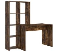HBBMGYD Bureau avec Étagères en Bois d'Ingénierie 138,5 x 55 x 143 cm | Meuble de rangement pratique, style scandinave, finition gris chêne fumé, surface résistante, entretien facile, usage