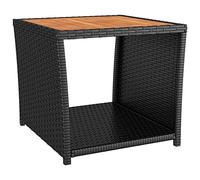 HBBMGYD Table à thé en résine tressée Noire avec Plateau en Acacia Massif | Cadre en acier stable, revêtement poudre -usure, design imperméable, entretien facile, instructions de montage incluses