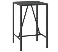 HBBMGYD Table Bar Jardin Polyratan Noir Dessus Verre Trempé 70x70x110 cm | Acier revêtu poudre, résine tressée lavable, montage aisé, usage patio ou terrasse