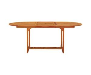 HBBMGYD Table de Jardin en Bois d'Eucalyptus Massif, Extensible avec Trou | Dessus agrandissable, bois dense hydrofuge, teinte brun rougeâtre, usage terrasse patio, housse conseillée