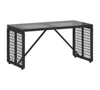 HBBMGYD Table de Jardin Poly Rattan et Verre 80 x 40 x 40 cm Noir | Cadre acier robuste, verre trempé facile à entretenir, style rustique chic, idéale patio terrasse, usage quotidien extérieur