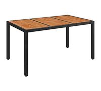 HBBMGYD Table de Jardin Polyratan Dessus Bois Acacia 150x90x75 cm Noir | Cadre acier enduit poudre, 110 kg par siège, résistante eau, montage avec manuel inclus, usage terrasse et jardin