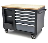 HBM chariot à outils mobile, établi 114 cm avec plan de travail en bois, noir/gris