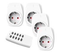 HBN Lot de 4 prises télécommandées avec 1 télécommande, 16 A/3 680 W pour décoration intérieure de Noël, appareils ménagers, portée 30 m, blanc