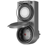 HBN Minuterie programmable prise extérieur, Minuterie mécanique 24 heures, IP44 étanche, Minuterie prise avec couvercle de protection, 16A/3680W, Anthracite