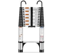 HBTower Echelle telescopique 3.8M/12.5FT avec Crochets, Escamotable en Aluminium,Echelle plianteConvient aux Camping-Cars, greniers, extérieurs et intérieurs, Charge Max 150 kg (Argenté)