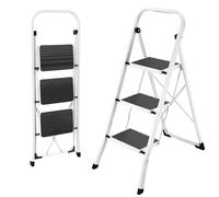 HBTower Escabeau 3 Marches Pliable, Escabeau Fait en Acier Alliage, Marches Antidérapantes, Épaisseur Pliée 4,5 cm, Charge 150 kg, sans Montage - pour Cuisine, Garage & Bureau