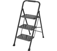 HBTower Escabeau 3 Marches Pliable, Marchepied avec Poignée Rembourrée, Capacité 150KG, Marches Larges Antidérapantes