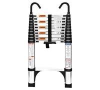 HBTower Escamotable en Aluminium,Echelle telescopique 3.2M/10.5FT avec Crochets,Echelle plianteConvient aux Camping-Cars, greniers, extérieurs et intérieurs, Charge Max 150 kg (Argenté)