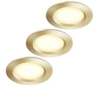 HCFEI Lot de 3 spots encastrables 12 V ultra plat, spot LED encastrable 3 W, découpe trou de 55 mm, avec câble de 2 m, IP44, spot de plafond pour armoires de miroir, vitrines, meubles et armoires (or