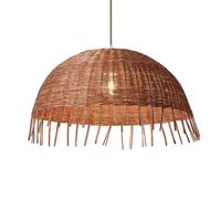 HCIPJQY Lustre Plafonnier En Rotin Avec Abat-jour Demi-rond | Suspension bohème réglable en hauteur, idéale pour une ambiance champêtre,côtière ou rurale (café, bar, bureau, salon thé)