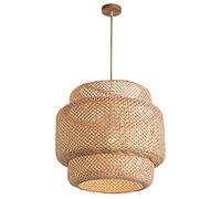 HCIPJQY Lustre Tissé Noir Abat-Jour Rustique en Rotin Et Bambou Lampe Suspendue Creuse À Une Lumière avec Auvent en Bois Lampe Suspendue Moderne De Ferme De Salon De Boho avec Le Cordon Réglable