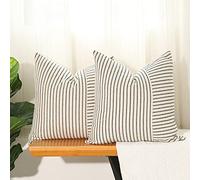 Hckot Lot de 2 Housses de Coussin décoratives à Rayures en Patchwork Noir et Beige pour Ferme, canapé, lit, Chaise, décoration bohème Moderne, 45,7 x 45,7 cm, Noir et Beige