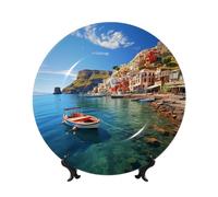 HCLYvexiria Assiette décorative en porcelaine anglaise de 25,4 cm avec présentoir en céramique - Assiette décorative en céramique - Ville de bord de mer - Assiettes décoratives en porcelaine pour