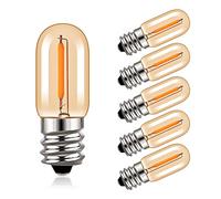 Hcnew T16 E12 Mini Ampoule LED 1W Blanc Chaud 2200K Verre Ambré Vintage Edison Filament Ampoule 50lm, Équivalent 10W, Couvercle de Réfrigérateur Veilleuse Bougeoir, Non Dimmable, Lot de 6