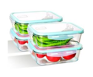 Hcrvvi Lot de 4 récipients en verre de 2260 ml avec couvercles, sans BPA, conteneurs de stockage avec couvercles, hermétiques et étanches avec couvercle - et 1 éponge de nettoyage