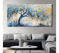 HCXPPSU Tableau abstrait texturé « Arbre de vie bleu » sur toile, œuvre d'art moderne encadrée pour salon ou chambre (70 x 140 cm/sans cadre)