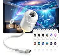 Hd Smart Dynamic 5d Holographic Night Light Projector,Usb Galaxy Projector with 3/6/12/24 Projection Films,Plug-and-Play,360° Adjustable,for Kid Adults Bedroom Ceiling Wall Room, 12 Projection Films