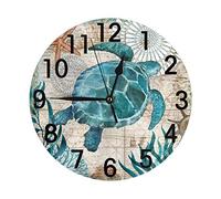 Hdadwy Blue Sea Turtle Carte Nautique Rétro Ocean Horloge Murale À Piles Silencieux Non Coutil Horloge Ronde Art Décoration Murale pour La Maison, Bureau, École 9,8 Pouces