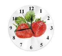 Hdadwy Fraise Horloge Aquarelle Fruits Fraises Feuilles Horloge Murale Ronde 10 Pouces Silencieux Non Coutil Horloge Suspendue pour La Décoration Intérieure Salon Cuisine Chambre Bureau Rouge Vert