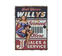 Hdadwy Plaque en métal vintage avec inscription « Get Your Willys Pin Up Girl » - Décoration murale pour cuisine ou garage - 40,6 x 30,5 cm