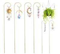 HDCRYSTALGIFTS Lot de 6 petits treillis avec attrape-soleil en cristal pour plantes en pot, piquets de 34,3 cm, attrape-soleil pour mini pots d'intérieur et d'extérieur (styles soleil et lune)