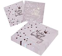 HDFHDF Lot de 36 serviettes de table en papier de table - Rose - Pour anniversaire - Violet - Or chaud - Carrées - Décoration de fête d'anniversaire - 33 x 33 cm