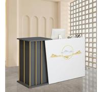 HDJKHFR Comptoir de Caisse Blanc Laqué, Comptoir de Réception avec 2 Tiroirs et 1 Armoire, Comptoir d'accueil Table avec Motif Marbre, Comptoir de Vente au Détail(C,140cm)
