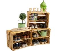 HDmirrorR Kistenbaron Lot de 3 armoires à chaussures, caisses à vin, caisse à fruits, en bois, flammé, 50 x 40 x 30 cm