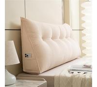 Headboard Wedge Pillow Dorm Bed Bolster Corduroy Backrest with Side Pocket | Triangular Headboard Pillow,Essentials Back Support For Reading For Dorm Home Bed Sofa(Khaki,48x8x20in)