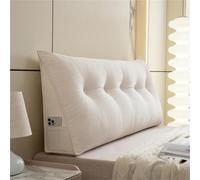 Headboard Wedge Pillow Dorm Bed Bolster Corduroy Backrest with Side Pocket | Triangular Headboard Pillow,Essentials Back Support For Reading For Dorm Home Bed Sofa(White,48x8x20in)