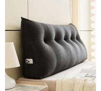 Headboard Wedge Pillow Dorm Bed Bolster Corduroy Backrest with Side Pocket | Triangular Headboard Pillow,Essentials Back Support For Reading For Dorm Home Bed Sofa(Black,24x8x20in)