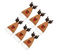 HEALEEP 6 Pièces Housse de Bouteille de Vin Remplaçant Les Étiquettes de Vin en Flanellette Kaki Forme Cerf Adorable pour Décoration de Bouteille de Noël et Fête