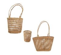 HEALEEP Lot de 3 Set de Set de Paniers Polyvalents en Paille Tissée, Légers et Portables, pour Rangement Bureau et Décoration de Fleur, Forme Ronde Fond Carré, pour Maison