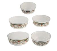 HEALEEP Lot de 5 Set de Set de Bols Mélangeurs Émaillés Vintage avec Couvercles, Construction Épaissie, Empilables pour Organisation Alimentaire et Rangement Cuisine