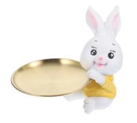 HEALEEP Plateau Décoratif Design Or Élégant Lapin en Résine et Acier Inoxydable Multifonctionnel Espace de Rangement, pour Salle à Manger ou Commode