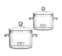 HEALEEP Set de 2 Marmites en Verre avec Double Poignée 1500ml pour Cuisson Micro-ondes et Plaques Électriques, Casserole Transparente avec Couvercle pour Maison
