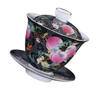 HEALEEP Soupière Plateau Tasse à Thé en Céramique Noire Motifs Chinois Classiques, Décoration Maison Élégante et Expérience de Dégustation Rétro