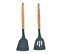 HEALEEP Spatules Cuisine en Silicone Antiadhésives Manche en Bois, Résistantes Chaleur, Set de 2 Pièces pour Usage Domestique et Professionnel