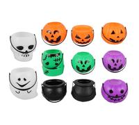 Healeved 11 Pièces Seau à Bonbons en Plastique Vert Forme Citrouille Grosse Capacité Facile à Transporter pour Décoration de Fête Halloween Party