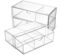 Healeved 3 Pièces Boîte de Rangement de Maquillage en Acrylique Compartiments Divisés, Construction Robuste et Design Élégant pour Organiser Cosmétiques sur Coiffeuse ou Buffet