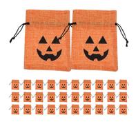 Healeved 50 Pièces Lot de Paquet Présent D'halloween en Lin Orange avec Cordon de Serrage, Paquet à Friandises Citrouille pour Fête D'halloween et Présents Festifs