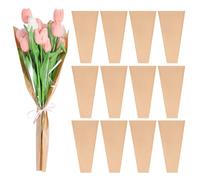 Healeved 50 Pièces Sachets en Papier Kraft Moyen pour Fleurs, Transparent, Sachets à Fleurs pour Cadeaux, Fêtes, Anniversaires et Bouquets, Paquet de Papier D'emballage Fleuriste