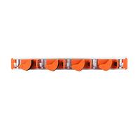 Healeved Étagère à Balai en Métal Orange 4 Emplacements et 5 Crochets en Aluminium, Support Mural Robuste et Facile à Installer pour Rangement Maison et Jardin