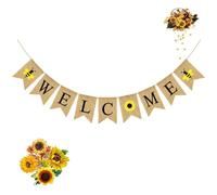 Healeved Guirlande de Fleurs en Lin Tournesol 2 Sets Fanion Queue D'hirondelle, Bannière de Lettres pour Déco Fête Anniversaire et Accessoires Photo