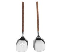 Healeved Lot de 2 cuillères de service en acier inoxydable : cuillère à égoutter perforée avec manche en bois - 30 x 6 cm - Ustensiles de service pour restaurants, hôtels et buffets