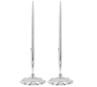 Healeved Lot de 2 Stylos de Signature en Métal Argenté pour Bureaux Professionnels, Écriture Fluide et Fixation sur Table, pour Salles de Conférence et Hôtels