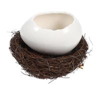 Healifty Bol à Dessert Décoration Moderne avec Nid en Rotin et Rangement Dessert en Céramique Forme Coquille D'œuf Design Simple et Élégant pour Mariage ou Bureau